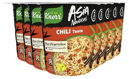 Produktbild: Knorr Asia Noodles Chili Taste leckere Asia Instant Nudeln fertig in nur 3 Minuten 8 x 65 g