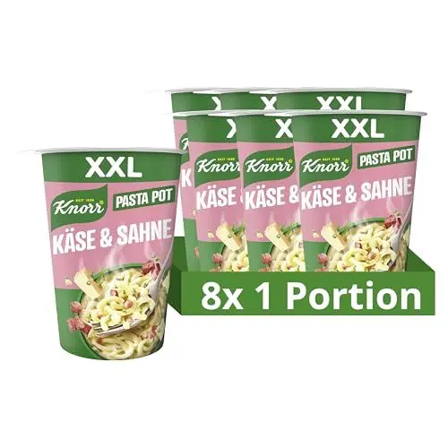 Produktbild: Knorr Big Pot Pasta Snack Käse & Sahne leckere Instant Nudeln fertig in nur 5 Minuten 8 x 92 g