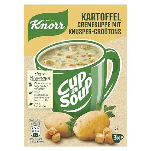 Produktbild: Knorr Cup a Soup Kartoffel Cremesuppe mit Knusper-Croûtons schnelle Suppe ohne geschmacksverstärkende Zusatzstoffe und Farbstoffe 48 g 12 Stück