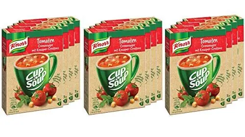 Produktbild: Knorr Cup a Soup Tomaten Cremesuppe mit Knusper-Croutons leckere Gemüsesuppe ohne geschmacksverstärkende Zusatzstoffe und Farbstoffe 12x 57 g