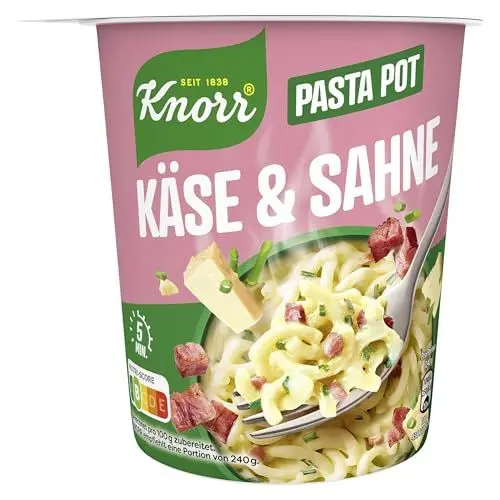 Produktbild: Knorr Pasta Snack Pot Käse & Sahne leckere Instant Nudeln fertig in nur 5 Minuten 1x 63g