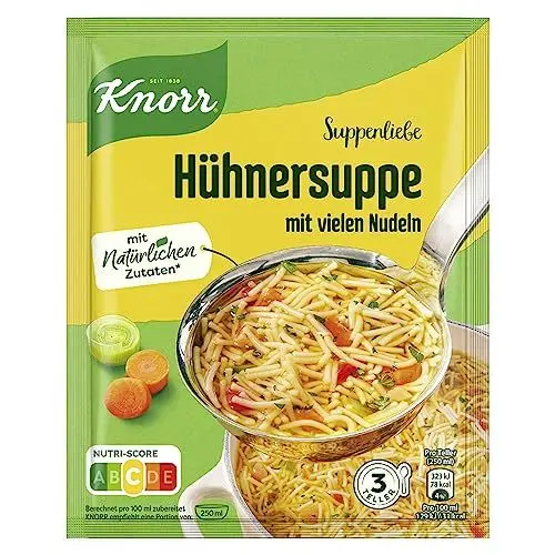Produktbild: Knorr Suppenliebe Hühnersuppe für eine leckere Nudelsuppe mit vielen Nudeln ohne geschmacksverstärkende Zusatzstoffe und Farbstoffe 3 Teller