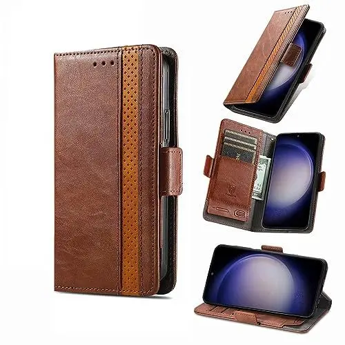 Produktbild: KNOXS Hülle für NIO Phone, Patchwork Geschäftlich Weinlese NIO Phone Hülle-(RFID Blocker, Magnetischer Verschluss) PU Stoßfeste Flip Handyhülle (Braun)