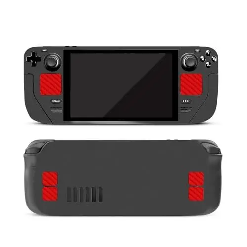 Produktbild: KNOXS Zubehörpaket für Steam Deck OLED, 2 Stück Trackpad Aufkleber mit 4 Stück Tastenschutzaufkleber Rutschfeste Karbonfaser-Textur (Rot)