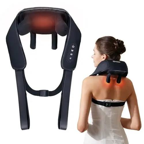 Produktbild: KNQZE Nackenmassagegerät mit Wärme, elektrische Tiefengewebe 4D Experten-Knetmassage, kabelloses Shiatsu Nacken und Rückenmassagekissen zur Linderung von Nacken, Schulter und Beinschmerzen