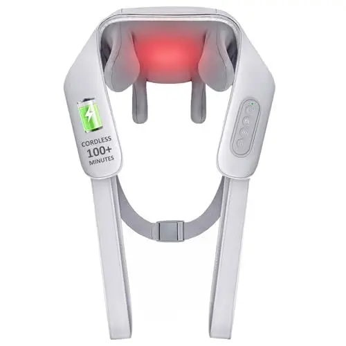 Produktbild: KNQZE Nackenmassagegerät mit Wärme, elektrische Tiefengewebe 4D Experten-Knetmassage, kabelloses Shiatsu Nacken und Rückenmassagekissen zur Linderung von Nacken, Schulter und Beinschmerzen