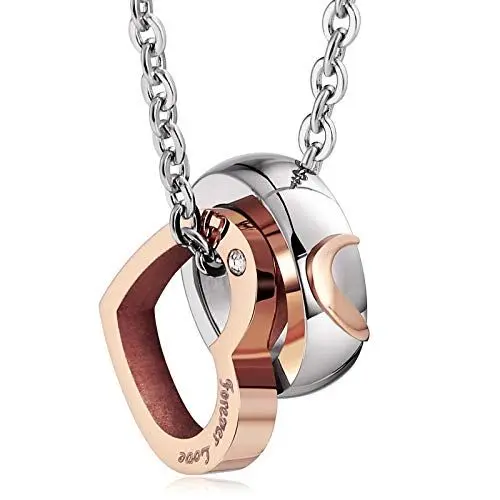 Produktbild: KnSam Edelstahl Halskette Herz und Ring Rosegold Halskette