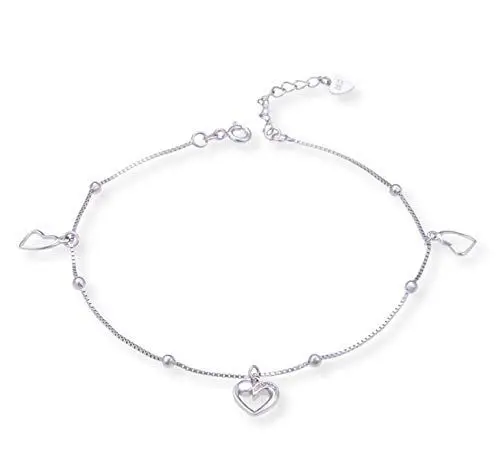 Produktbild: KnSam Fußkette Silber 925 Silber Fußkette Damen 925 DREI Hohl Herz Fußkettchen Fußkette Sommer Fußschmuck Silber Zirkonia Silber Fußkette