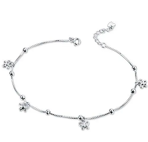 Produktbild: KnSam Silber Fußkette Damen 925 Fußkette Damen Silber 925 Schmetterling Fußkettchen Fußkette Sommer Fußschmuck Silber Silber Fußkette