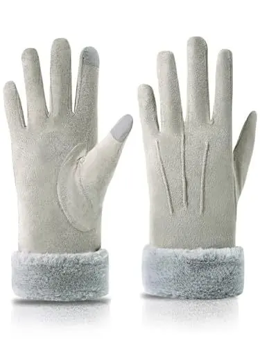 Produktbild: Knuffnee Damen Winter Handschuhe Fleece Gefütterte Handschuhe Warm Touchscreen Handschuh Grau L