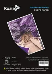 Produktbild: KOALA Fotopapier für Laserdrucker, Doppelseitig, Matt, A4, 200 g/m2, 100 Blatt. Geeignet zum Drucken von Fotos, Zertifikaten, Broschüren, Flyern, Faltblättern, Grußkarten, Kalendern, Kunst