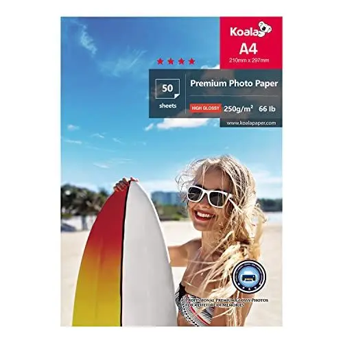 Produktbild: KOALA Glänzendes Inkjet Fotopapier, DIN A4, 250g/m², 50 Blatt, mit Premium Hochglanz Advanced Kunstharz beschichtet, für Canon HP Epson Tintenstrahldrucker