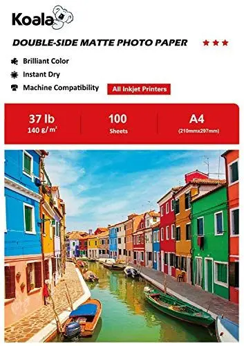 Produktbild: Koala Fotopapier für Tintenstrahldrucker, Doppelseitig, Matt, A4, 140 g/m², 100 Blatt. Geeignet zum Drucken von Fotos, Zertifikaten, Broschüren, Flyern, Faltblättern, Grußkarten, Kalendern, Kunst