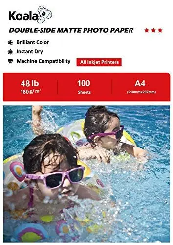 Produktbild: Koala Fotopapier für Tintenstrahldrucker, Doppelseitig, Matt, A4, 180 g/m², 100 Blatt. Geeignet zum Drucken von Fotos, Zertifikaten, Broschüren, Flyern, Faltblättern, Grußkarten, Kalendern, Kunst