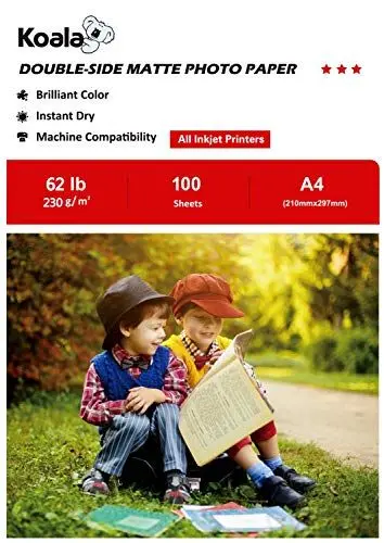 Produktbild: Koala Fotopapier für Tintenstrahldrucker, Doppelseitig, Matt, A4, 230 g/m², 100 Blatt. Geeignet zum Drucken von Fotos, Zertifikaten, Broschüren, Flyern, Faltblättern, Grußkarten, Kalendern, Kunst