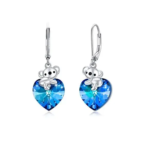 Produktbild: Koala Ohrringe für Mädchen und Kinder - 925 Sterling Silber Herz Kristall Tropfen Tiere Schmuck - Geschenke für Frauen
