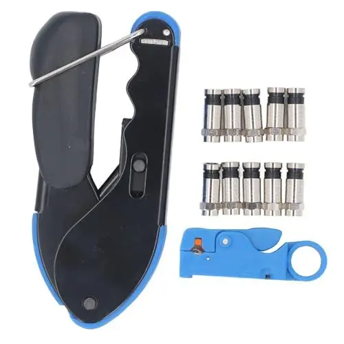 Produktbild: Koax Cable Crimper Tool Kit hohe Härte Stahl Multifunktional Drahtstripper Crimp -Werkzeug mit Steckern für Satelliten -TV -Antennen RG6 RG59 RG58 BNC