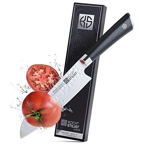 Produktbild: KOCHSTILIST® -NEU- Premium Santoku Messer 18 cm (+ inkl. Geschenkbox) Koch- & Küchenmesser mit hoher Schneidleistung und edlem Design - Chefmesser & Allzweckmesser aus scharfem X75-Carbonstahl-Plus