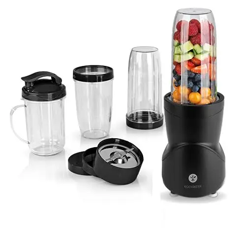 Produktbild: KOCHWERK Smoothie Maker 12-tlg | To-Go Deckel & 4 Mixbehälter | Für Obst, Gemüse & Nüsse | Mit Ice-Crush Funktion | Mini-Standmixer zum Mixen, Rühren, Zerkleinern, Mahlen, Hacken & Pürieren | BPA-Frei