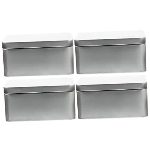 Produktbild: KOCKSHION 4 Stück Rechteckige Metallboxen mit Scharnierdeckel Vielseitige Aufbewahrungsdosen für Süßigkeiten Tee Snacks Silber für Zuhause Partys und