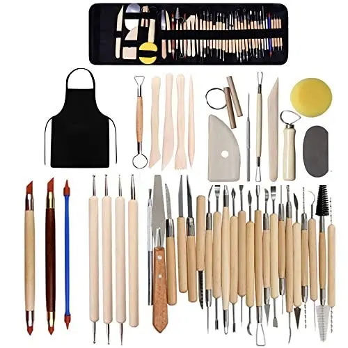 Produktbild: Kocusu Modelierwerkzeugset,Modellierwerkzeug Set,Ton Werkzeug mit Schürze,Töpferwerkzeug mit Transporttasche zum Töpfer Polymer,Prägung,Modellbau für Anfänger,DIY (42)
