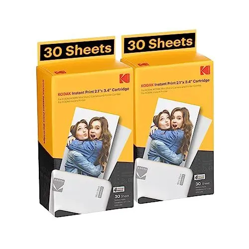 Produktbild: KODAK 60er Packung, Fotopapier, 54x86 mm, Patronen, All-in-One Papier- und Farbbandpatronen-Nachfüllung - Kompatibel mit Mini 2 und Mini Shot 2 Serie