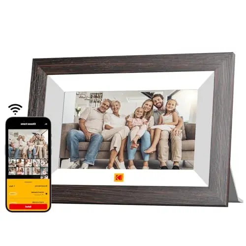 Produktbild: KODAK Digitaler Bilderrahmen 7 Zoll, Wlan Digitale Bilderrahmen, 32GB Speicher, HD IPS Touchscreen, Auto-Rotat, Smart Holz Elektronischer Bilderrahmen Teilen Sie Foto/Video Sofort über App von überall