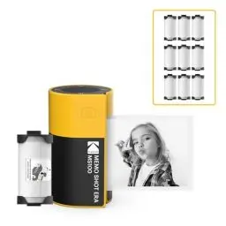 Produktbild: KODAK Memo Shot ERA Kinder-Sofortbildkamera und Foto-Etikettendrucker, Gelb (Kamera mit 1 One-Touch-Etikettenpatronen-Rolle + 9 Rollen Patronen-Set)