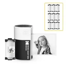 Produktbild: KODAK Memo Shot ERA Kinder-Sofortbildkamera und Foto-Etikettendrucker, Weiß (Kamera mit 1 Rolle One-Touch-Etikettenpatrone + 9 Rollen Patronenset)