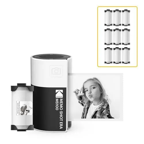 Produktbild: KODAK Memo Shot ERA Kinder-Sofortbildkamera und Foto-Etikettendrucker, Weiß (Kamera mit 1 Rolle One-Touch-Etikettenpatrone + 9 Rollen Patronenset)