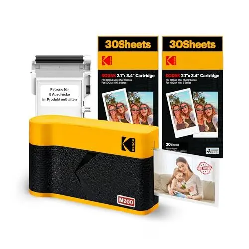 Produktbild: KODAK Mini 2 ERA 4PASS Mobiler Fotodrucker (5,3x8,6cm) Fotodrucker + 8 Blatt im Lieferumfang enthalten + 60-Blatt-Patrone, Gelb