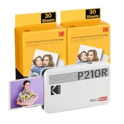 Produktbild: KODAK P210 Mini 2 Retro, Mobiler Farbig Handy Fotodrucker, Kompatibel mit Smartphone (iOS & Android), Bluetooth, 54x86 mm, 4Pass-Technologie, Laminierung, 68 Blatt, Weiß