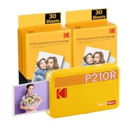 Produktbild: KODAK , Farbig, P210 Mini 2 Retro, Mobiler Handy Fotodrucker, Kompatibel mit Smartphone (iOS & Android), Bluetooth, 54x86 mm, 4Pass-Technologie, Laminierung, 68 Blatt, Gelb