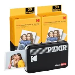 Produktbild: KODAK P210 Mini 2 Retro, Mobiler Farbig Fotodrucker, Kompatibel mit Smartphone (iOS & Android), Bluetooth, 54x86 mm, 4Pass-Technologie, Laminierung, 6 Kartuschen, 68 Blatt, Schwarz