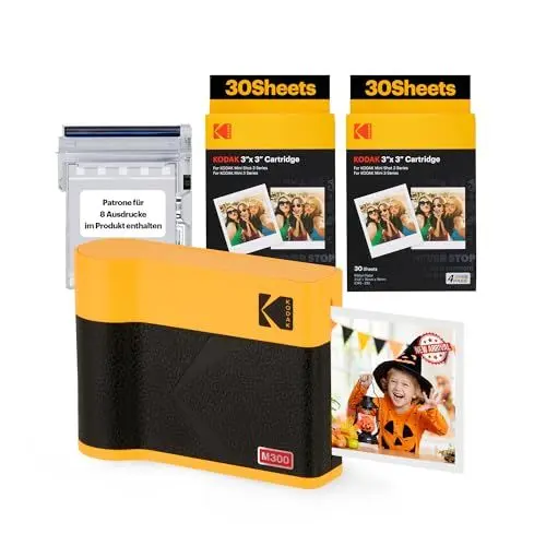 Produktbild: KODAK Mini 3 ERA 4PASS Mobiler Fotodrucker (7,6x7,6cm) Fotodrucker + 8 Blatt im Lieferumfang enthalten + 60-Blatt-Patrone, Gelb