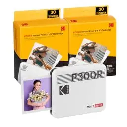 Produktbild: KODAK Mini 3 Retro 4Pass Tragbarer Fotodrucker (7,6 x 7,6 cm) – Paket mit 60 Blatt, weiß