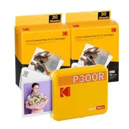 Produktbild: KODAK Mini 3 Retro 4Pass tragbarer Fotodrucker (7,6 x 7,6 cm) – Paket mit 68 Blättern, Gelb