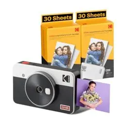 Produktbild: KODAK Mini Shot 2 Retro 4Pass 2-in-1-Sofortkamera, Sofortbildfilm, mit Fotodrucker (5,3 x 8,6 cm) und Pack mit 68 Blättern, Weiß