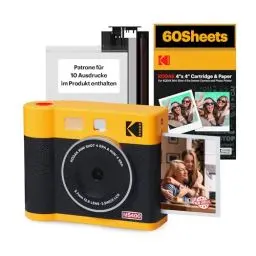 Produktbild: KODAK Mini Shot 4 ERA 4PASS 2-in-1 Sofortbildkamera und Fotodrucker (10x10cm) Sofortbildkamera + 10 Blatt im Lieferumfang enthalten + 60-Blatt-Patrone, Gelb