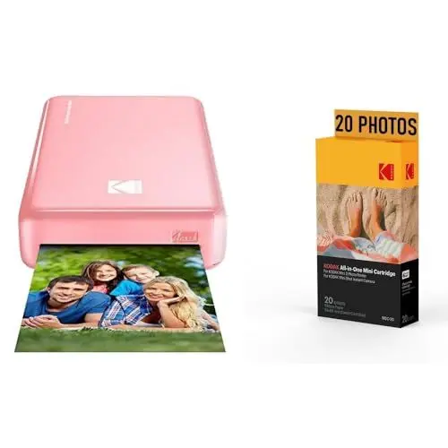 Produktbild: KODAK Pack Fotodrucker PM220 und Kartusche MSC20 – Fotos 5,4 x 8,6 cm, WiFi, kompatibel mit iOS und Android – Rosa