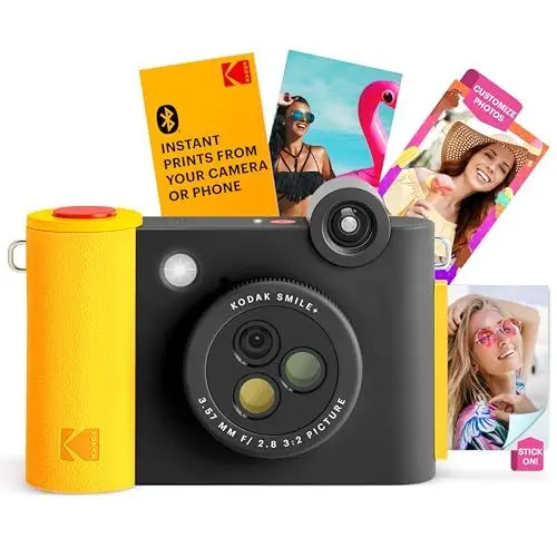 Produktbild: KODAK Smile+ 2-in-1 Digitale Sofortbildkamera & kabelloser Bluetooth-Fotodrucker - 10MP, Spezialeffekt-Drehobjektiv, Zink 2x3” Klebefotos, Drucken über Fun-App von Smart Devices - Schwarz