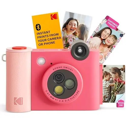 Produktbild: KODAK Smile+ 2-in-1 Digitale Sofortbildkamera & kabelloser Bluetooth-Fotodrucker - 10MP, Spezialeffekt-Drehobjektiv, Zink 2x3” Klebefotos, Drucken über Fun-App von Smart Devices - Fuchsie