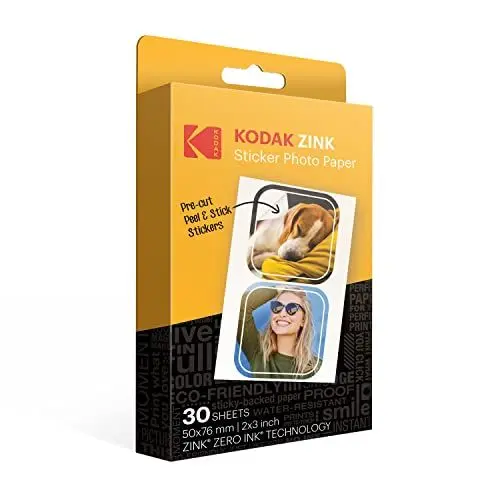 Produktbild: Kodak 5,1 x 7,6 cm Premium Zink vorgeschnittenes Aufkleber Fotopapier (30 Blatt) kompatibel mit Kodak Step Drucker, Weiß, RODZ2X330C