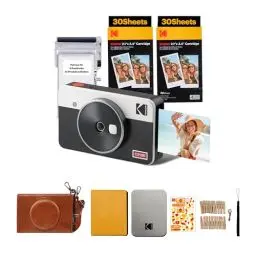 Produktbild: KODAK Mini Shot 2 Retro Weihnachtsgeschenke 4Pass 2-in-1 Sofortbildkamera und Fotodrucker (5,3x8,6cm) + Zubehörpaket 68 Blatt, Weiß