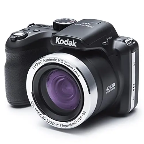 Produktbild: KODAK Pixpro AZ422 - Digitale Bridge-Kamera 20 MP, 42X optischer Zoom, 24 mm Weitwinkel, HD 720p Video, OIS, integrierter Blitz, 3-Zoll-LCD, Li-Ionen-Akku - Schwarz