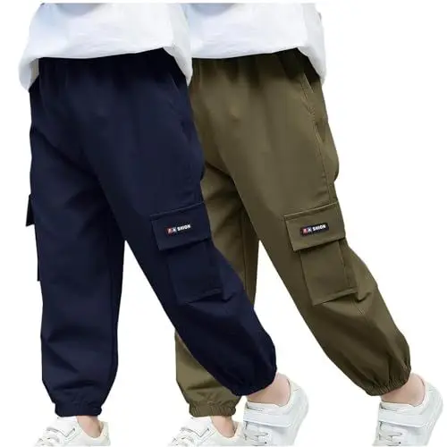 Produktbild: KODMNSW 2er Pack Cargohose Jungen Jogginghose Sporthose Trainingshose Arbeitshose Kinder Baggy Pants Sweatpants Sommer Hose Freizeithose Jungs 2-13 Jahre Beige 5 Jahre