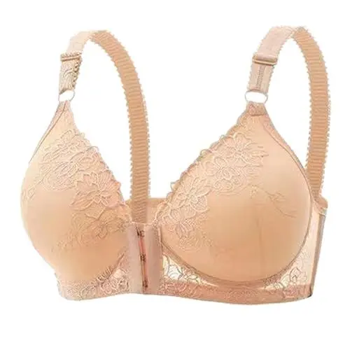 Produktbild: KODMNSW BH Damen Ohne Bügel BH Vorderverschluss Spitzen Push Up BH Atmungsaktiv Starker Halt Anti Sag BH Komfort Vollschalen Ungepolstert Klassischer BH Beige XXL Angebote