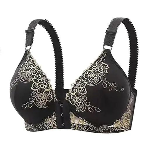 Produktbild: KODMNSW BH Damen Ohne Bügel BH Vorderverschluss Spitzen Push Up BH Atmungsaktiv Starker Halt Anti Sag BH Komfort Vollschalen Ungepolstert Klassischer BH Schwarz M Outlet Angebote