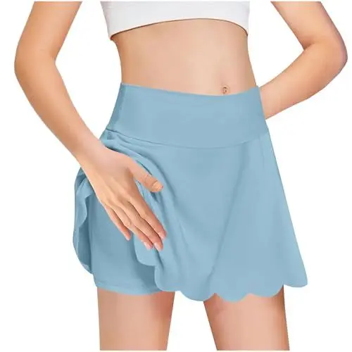Produktbild: KODMNSW Hosenrock Mädchen Tennisrock Rock mit Hose Drunter Minirock Hohe Taille A Line Plisseerock Sportrock Sommerrock Wickelrock Leggings mit Röcke Weich Bequem Skort Hellblau 140
