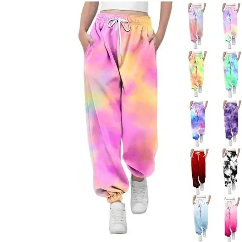 Produktbild: KODMNSW Jogginghose Mädchen Sporthose Sweatpants Batik Farbverlauf Hosen Trainingshose Freizeithose Fitness Laufhose Sommer Hose Teenager Mädchen 3-14 Jahre Rosa 6 Jahre